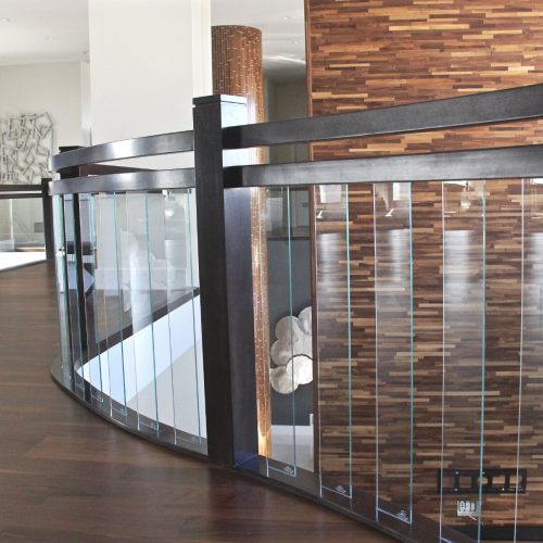 Curved Railing With Glass Spindles