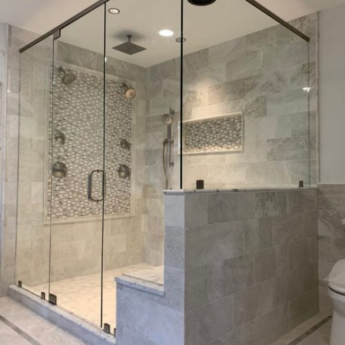 Custom Semi-Frameless Shower With Header and Fixed Panel Clips